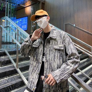 Color-block Washed Denim Oversize Jacket