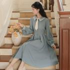 Long-sleeve Dress With Necktie