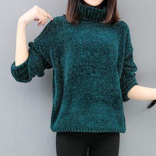 Turtleneck Velvet Long-sleeve Sweater
