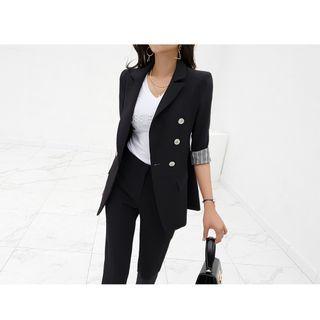 Striped-trim Double-breasted Blazer