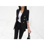 Striped-trim Double-breasted Blazer