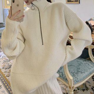 Half Zip Sweater White - One Size
