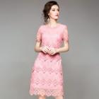 Short-sleeve Crochet Lace Sheath Dress