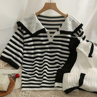 Eyelet Sailor-collar Loose T-shirt