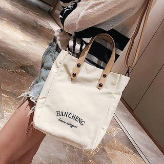 Lettering Canvas Satchel With Pouch