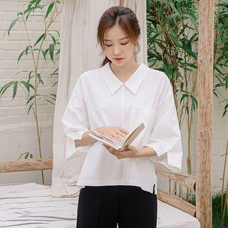 Button-back Slit-detail Boxy Shirt