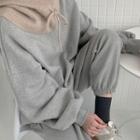 Set: Balloon-sleeve Napped Sweatshirt + Jogger Pants