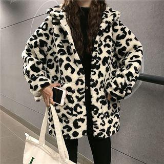 Leopard Print Faux Shearling Jacket White - One Size