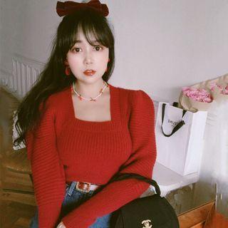Square-neck Sweater Red - One Size