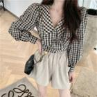 Long-sleeve Checked Button-up Blouse