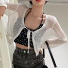 Halter Floral Cropped Camisole Top / Pointelle Knit Cardigan