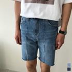 Band-waist Seam-trim Denim Shorts