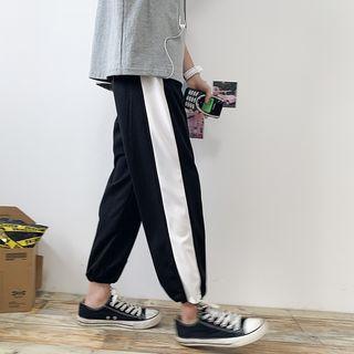 Contrast Trim Cropped Adjustable Cuff Pants