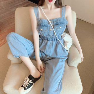 Sleeveless Straight-cut Denim Playsuit