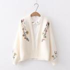 Flower Embroidered Open Front Cardigan