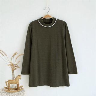 Long-sleeve Faux Pearl Accent T-shirt