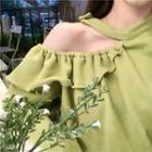 Ruffle Long-sleeve Loose-fit Halter Blouse
