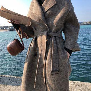 Button-up Sashed Long Coat