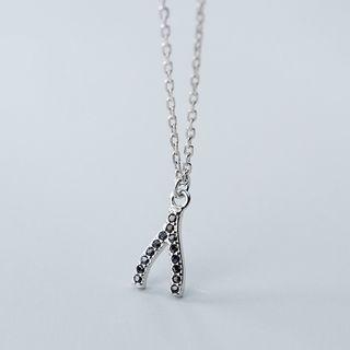 925 Sterling Silver Rhinestone Pendant Necklace S925 Silver - Silver & Black - One Size