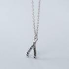 925 Sterling Silver Rhinestone Pendant Necklace S925 Silver - Silver & Black - One Size