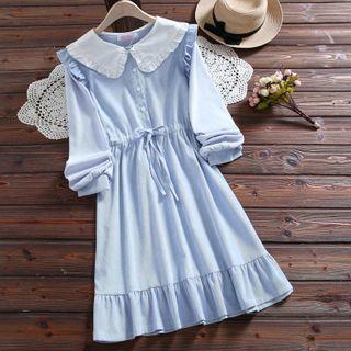 Ruffled Long-sleeve A-line Corduroy Dress