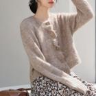 Frilled Trim Buttoned Knit Cardigan
