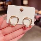 Hoop Stud Earring E0367 - 1 Pair - Gold & White - One Size