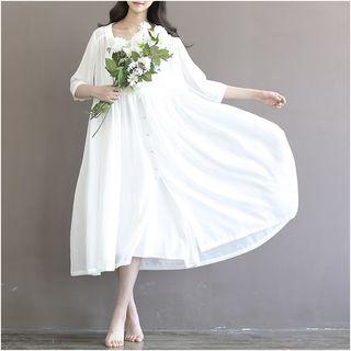 Set: 3/4-sleeve Midi Dress + Slipdress