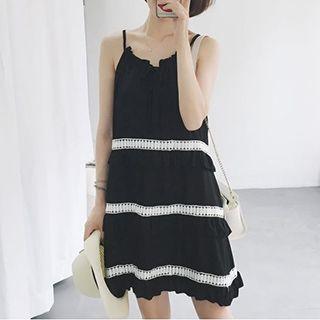 Strappy Lace Trim A-line Dress