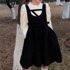 Long-sleeve Knit Top / Mini A-line Overall Dress