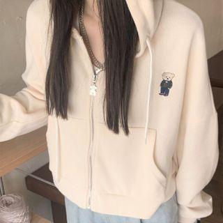 Bear Embroidered Hooded Zip Jacket (various Designs)