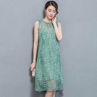 Leaf Printed Sleeveless Midi Dress