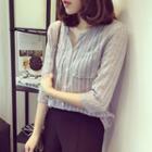 3/4 Sleeve V-neck Sheer Shirt