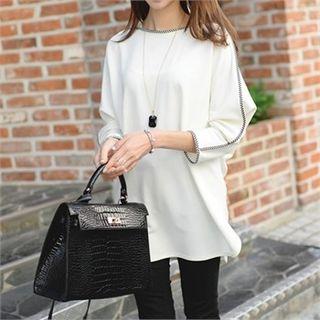 Long-sleeve Embroidered-trim Long Top