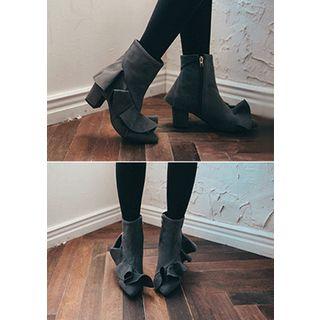 Chunky-heel Ruffled Faux-suede Ankle Boots