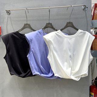 Sleeveless Plain Knotted Cropped T-shirt