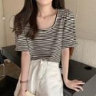 Short-sleeve Striped T-shirt Striped - Black - One Size
