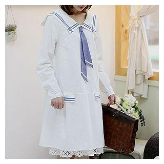 Tie-front Contrast-trim Dress