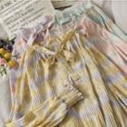 Gradient Ribbon-neckline Pleated Chiffon Top