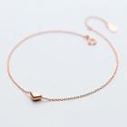 925 Sterling Silver Heart Anklet Rose Gold - One Size