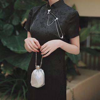 Short-sleeve Embellished Midi Qipao Dress