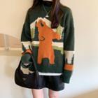 Printed Knit Sweater / Plain Midi Skirt