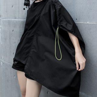 Irregular Hem Drawstring Short-sleeve T-shirt Black - One Size