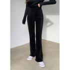 Ribbed Boot-cut Pants Black - One Size