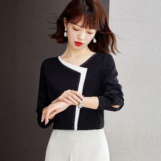 Asymmetrical Puff-sleeve Paneled Blouse
