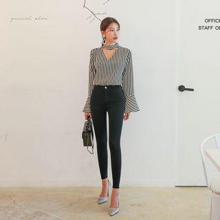 Elastic-waist Fray-edge Skinny Pants