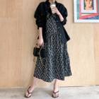Set: Shirt + Lace-trim Floral Long Overall Dress Black - One Size