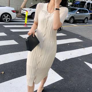 Sheer Rib-knit Long Shirtdress