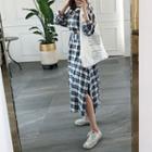 Plaid Tie-waist Midi A-line Dress