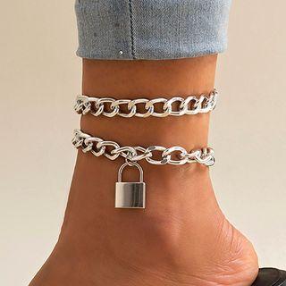 Set: Lock Pendant Alloy Anklet + Alloy Anklet
